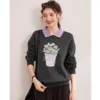 LOUIS YAO 2024 Winter Color Blocked Collar with Thick Velvet Printed Bead Embroidered Micro Elastic Loose Women's Hoodie 2