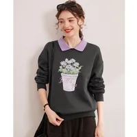 LOUIS YAO 2024 Winter Color Blocked Collar with Thick Velvet Printed Bead Embroidered Micro Elastic Loose Women's Hoodie 2