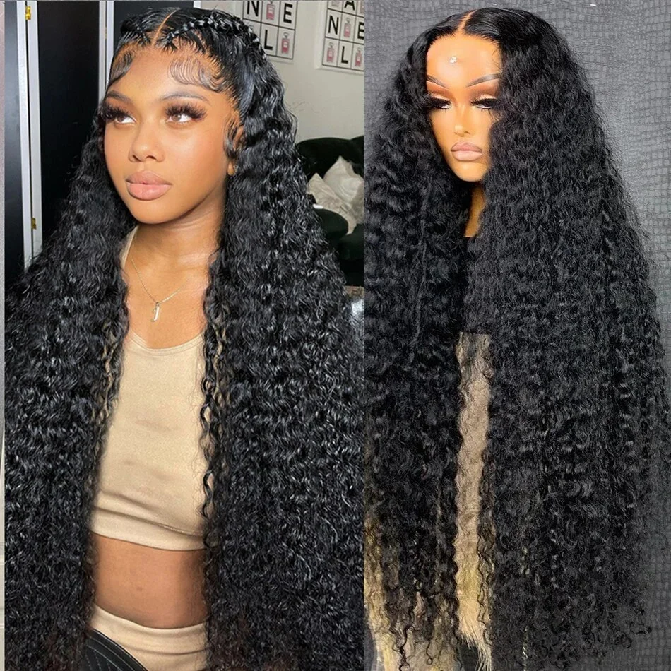 

30 36 inch 180 Density Curly Glueless Preplucked Human Hair Wigs Ready To Go Brazilian Deep Wave 4x4 Lace Closure Wig For Women