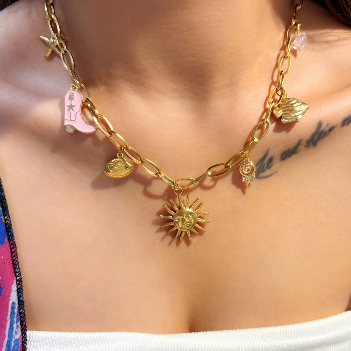 Charm Boots Stainless Steel Starfish Fish Multi-Pendant Necklaces for Women