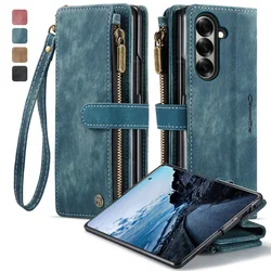 Zipper Leather Wallet Phone Case with Wrist Strap and Card Holder - Galaxy Z Fold 8 Ultra (Blue)
