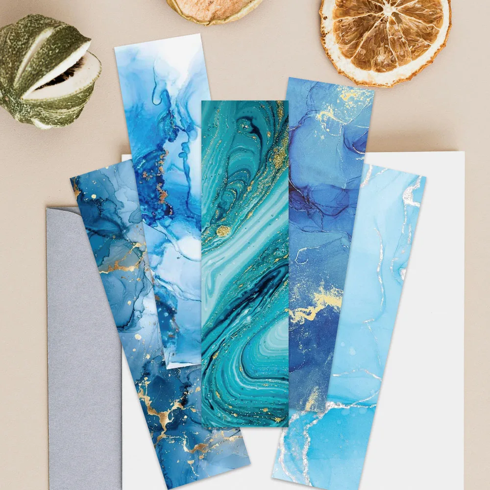 30pcs Aesthetic Blue Ocean Sea Waves Paper Bookmarks DIY Students Readers Page Markers Library Office Page Marking