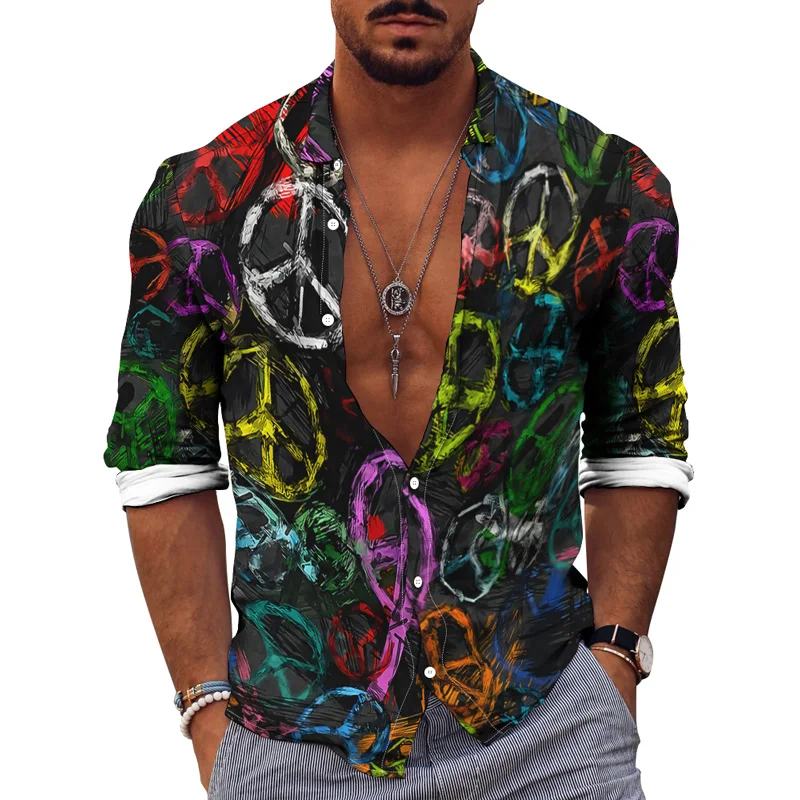 Spring Autumn 3D Print Colorful Graffiti Fashion Top Party Shirt Casual Daily Men's Lapel Long Sleeve Single Breasted Cardigan