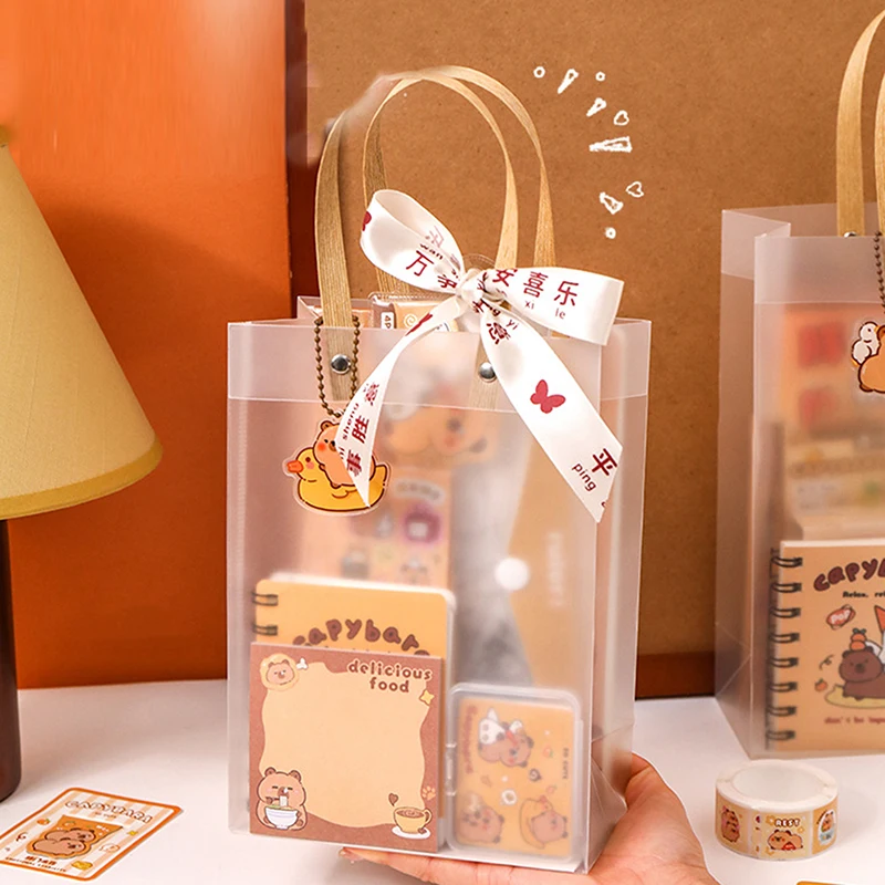 Kawaii Capybara Cartoon Stationery Set - Cute Handbag & Office Supplies Gift Set