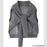 Fashionable Knitted Shoulder Wrap Women's Design Sense Belted Scarf Outerwear Shoulder Shield Cowl Neck Sweater Vest