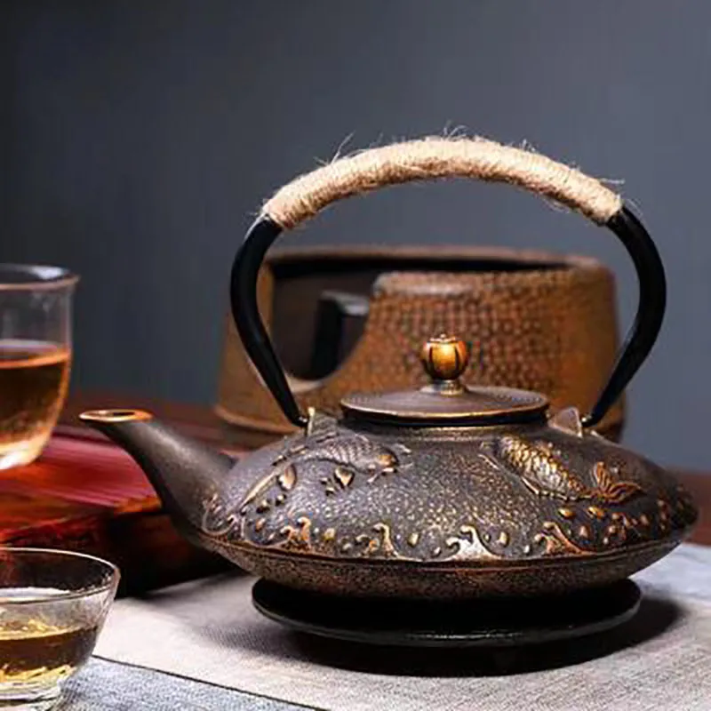 Cast Iron Teapot Set with Strainer, Japanese Tea Pot, Tetsubin Kettle, Enamel Kung Fu Infusers, Metal Net Filter, 900ml