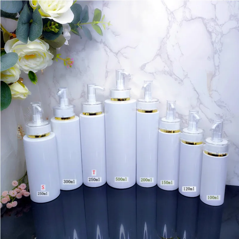 10/30/50pcs 100-500ml 빈 플라스틱 펌프 로션 샴푸 병 하이 엔드 화장품 병 아크릴 펌프 헤드 리필 가능