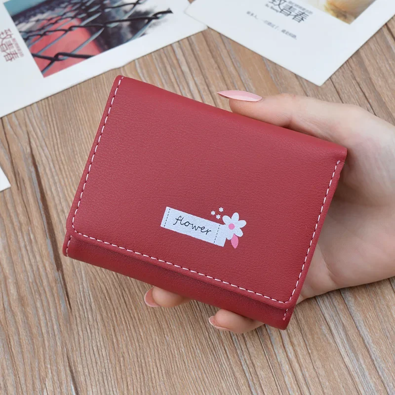 

New Women's Purse Women's Short Student Simple Soft Wallet Three Folding Thin Change Card Bag Small Money Clip