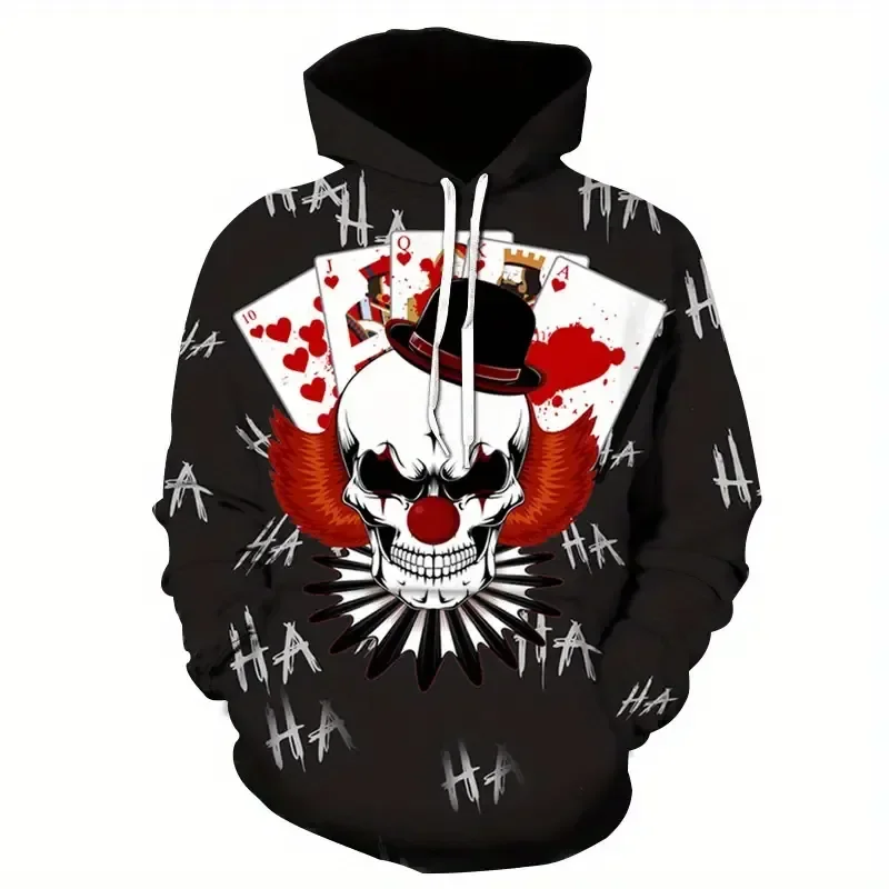 MensPokerCardsHoodieSkullSweatshirtForHalloweenPartyFashion