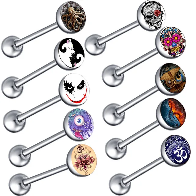 6PCS Shimmering Acrylic Tongue and Nipple Barbell Set