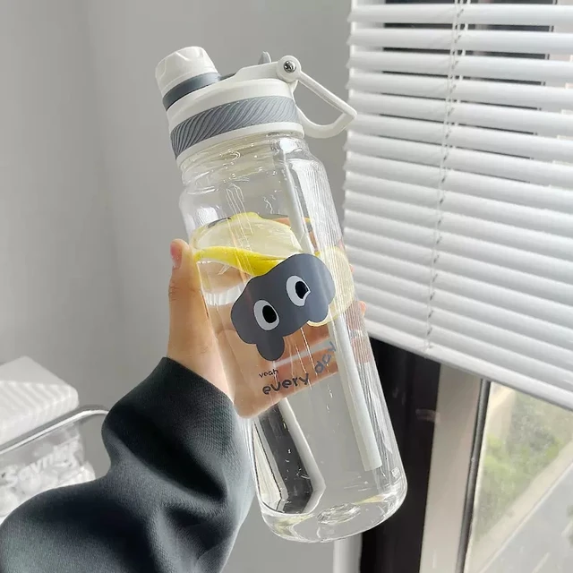 Cute Water Bottle Coffee Juice Milk Tea Plastic Cold Cups Lid Straw  Portable - Water Bottles - Aliexpress