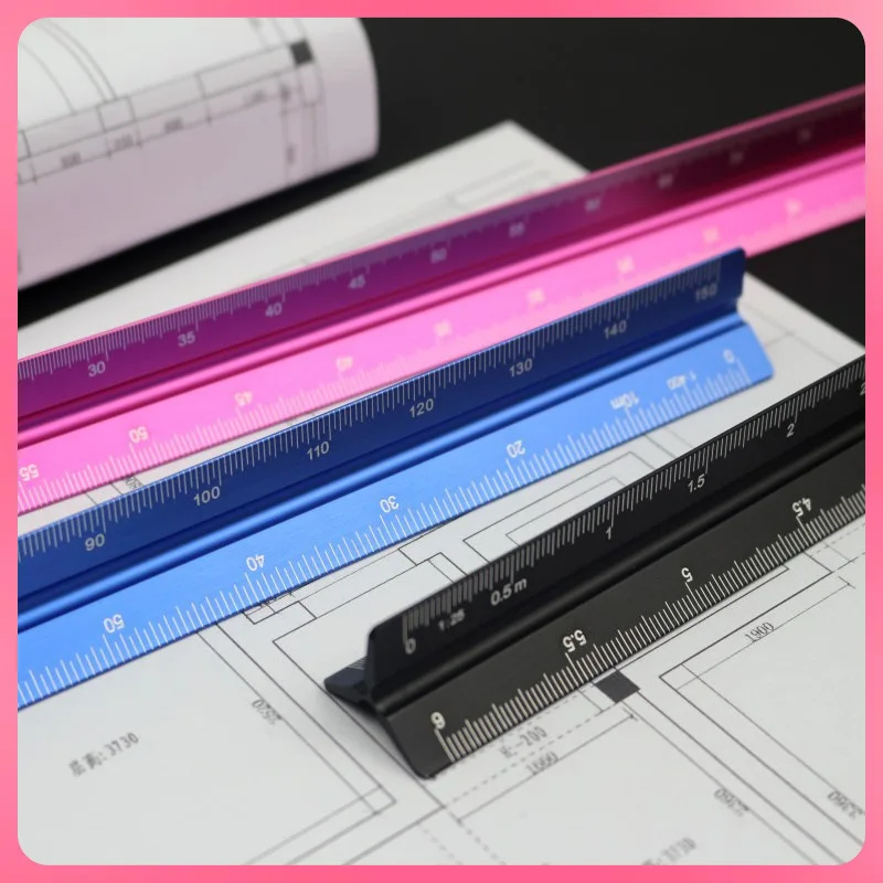 새로운 15cm 알루미늄 삼각형 스케일 눈금자 금속 알루미늄 1:20 - 1:125 합금 금속 스케일 제도 도구 사무실 학교 용품