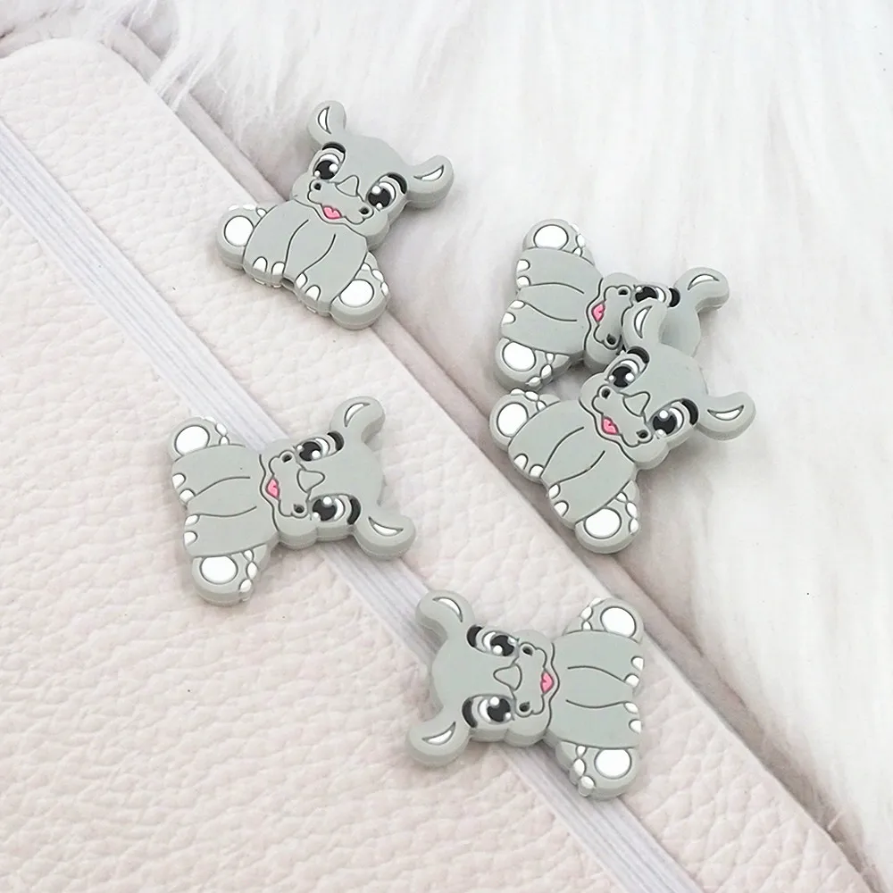Chenkai10pcsSiliconeRhinoShapedBeadsBabyAnimalBeadsBPAFree