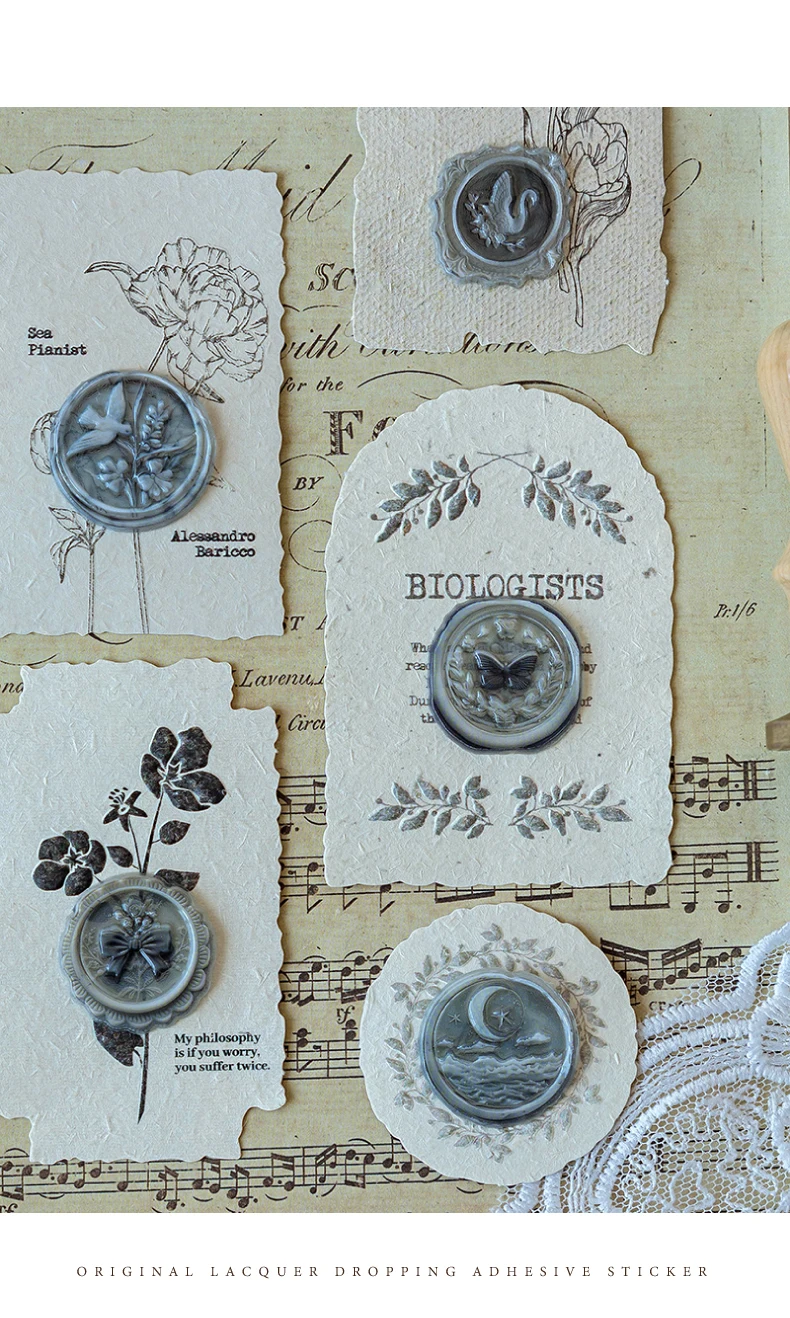 JIANQI 15 teile/paket Lack wachs relief Aufkleber papier Materialien DIY Scrapbooking Materialien Collage Junk Journal Decor Aufkleber – Detail 12