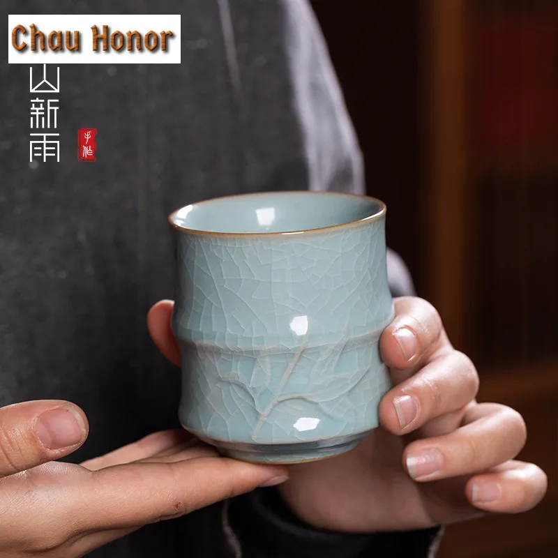 200ml Longquan Celadon Bamboo Knot Cola Mug Beer Mug Bubble Teacup Cold Hot Water Jug Household Hand Warmer Tea Services Craft