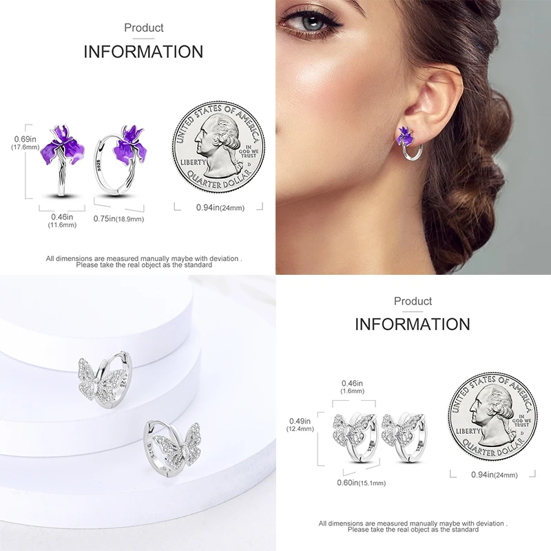 925 Sterling Silver Hoop Earrings Butterfly Pink Purple Romantic Flower Women Earrings For Birthday Engagement Gift silver hoop earrings,silver earrings,hoop earrings,womens earrings