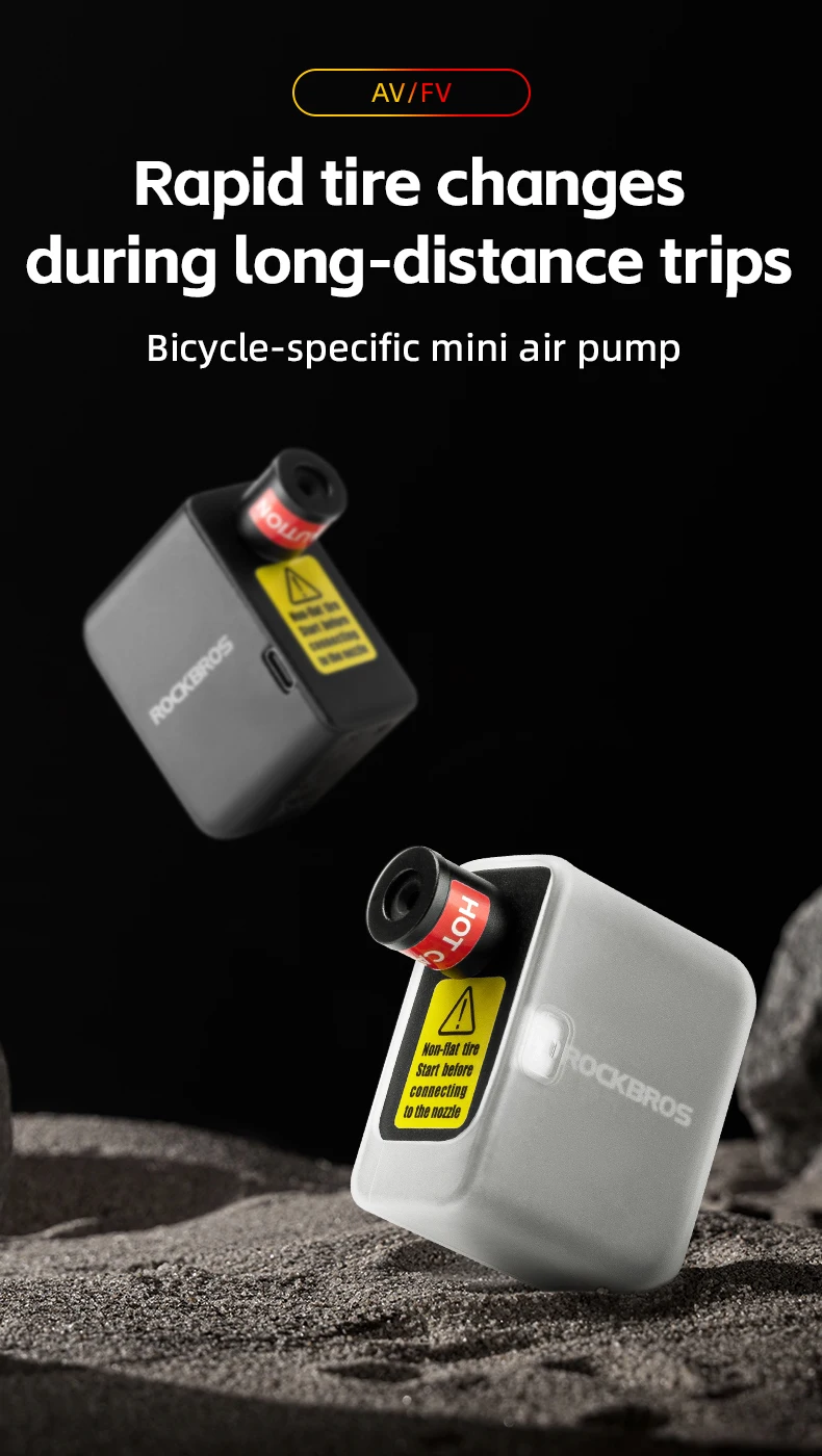 ROCKBROS Mini tragbare elektrische Hochdruck-Luftpumpe mit Schrader Presta-Ventilen für Rennrad, MTB, Fahrrad, Radfahren, Inflationszubehör – Detail 1