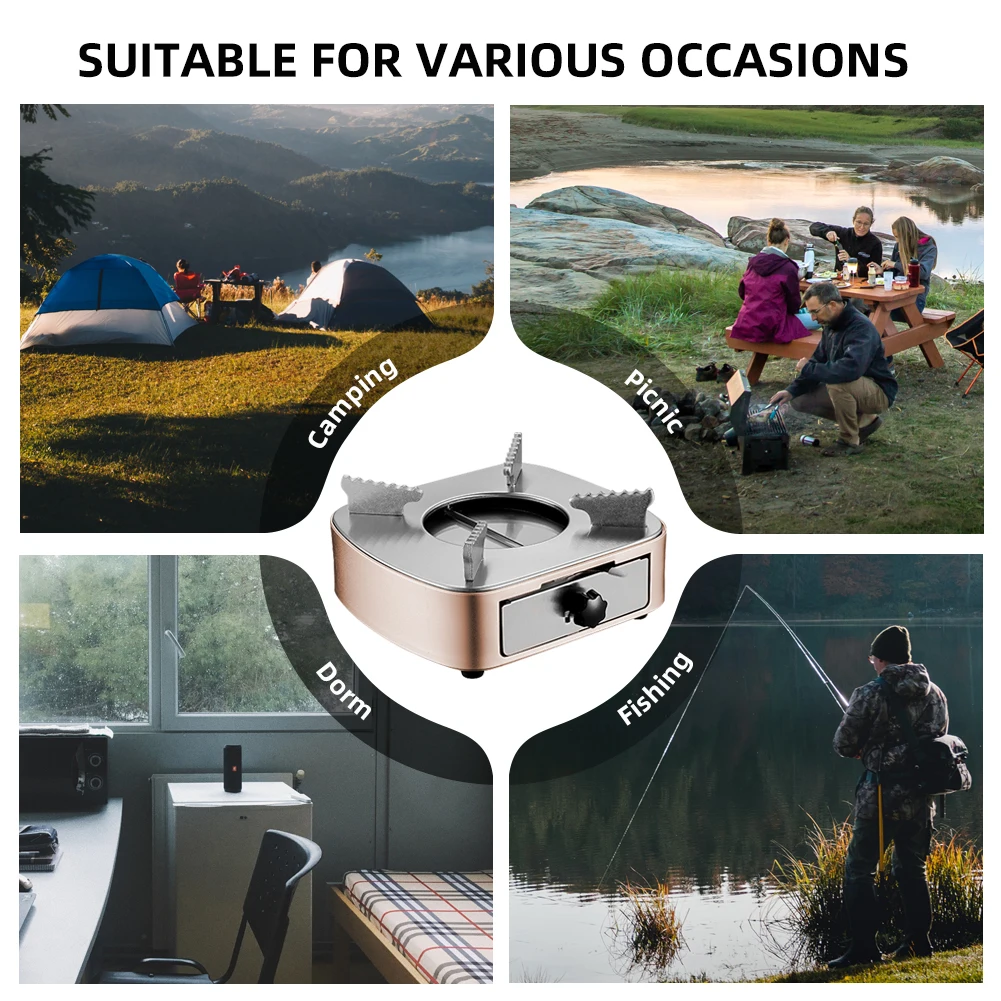 Mini Alcohol Stove Burner Camping Stove Cookware Adjustable Firepower Windproof Drawer Style Burner for Outdoor Cooking