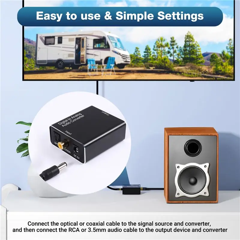 디지털-아날로그 오디오 변환기, DAC 디지털 SPDIF 광-아날로그 L/R RCA 및 3.5Mm AUX 스테레오 오디오 어댑터-PZZW