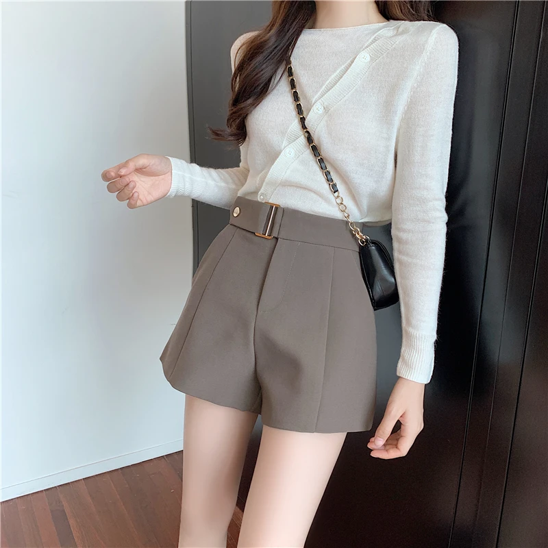 2022 Spring New Loose Slimming outside Wear Suit Wide Leg Pants Korean Retro Casual Shorts High Waist Boot Pants Women womens clothing