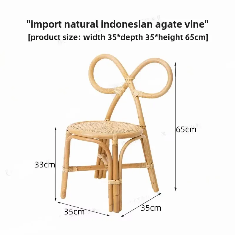 Children's Rattan Chair Natural Rattan Bow Chair Photography Log Color Backrest Children Chairs