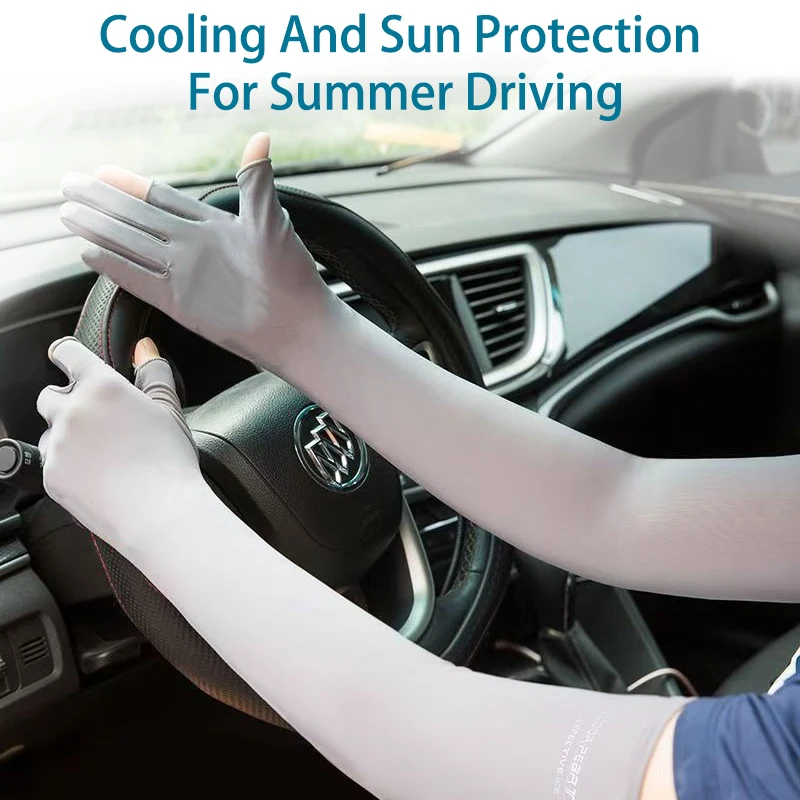 Car Summer Ice Silk Sun Protection Sleeves Women UV Protection Breathable Nylon Outdoor Cycling Driving Ice Sleeves Accessories
