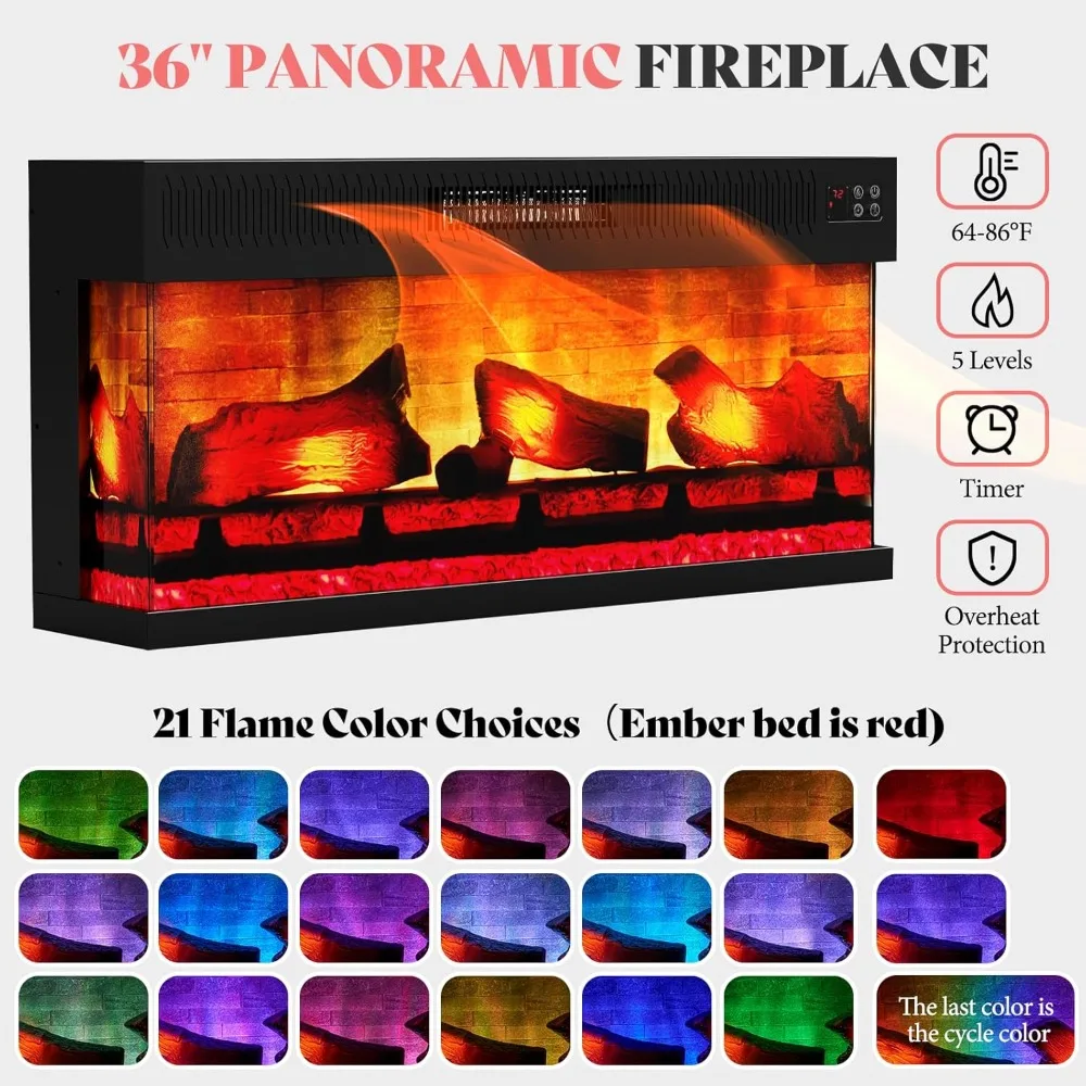 70" Electric Fireplace with Mantel, 3-Sided Fireplace TV Stand, Entertainment Center with Adjustable Shelves & LED Light 2