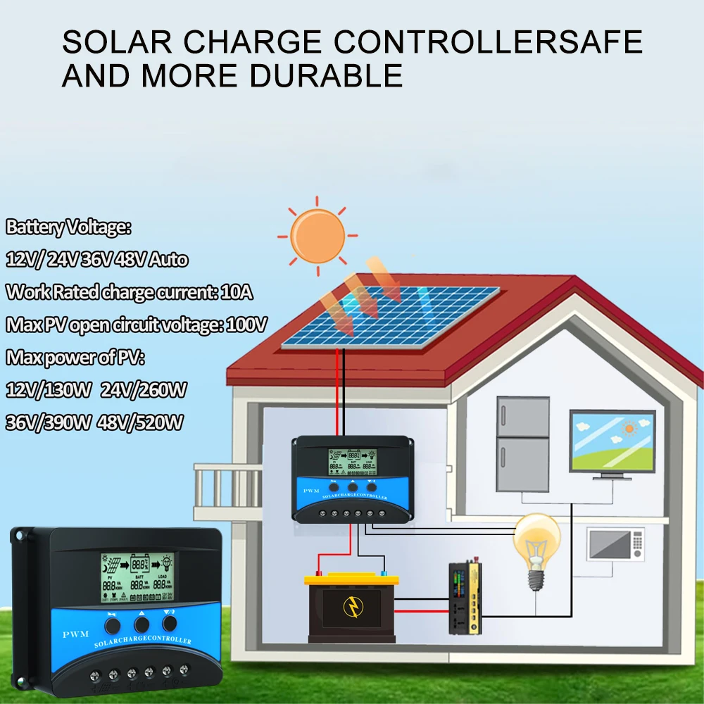 Solar Battery Charge Controller Solar Charge Controller 12V 24V 48V 10A 20A 30A PWM PV Regulator Solar Battery charger Dual USB 5V For LiFePO4 Lithium Lead Acid