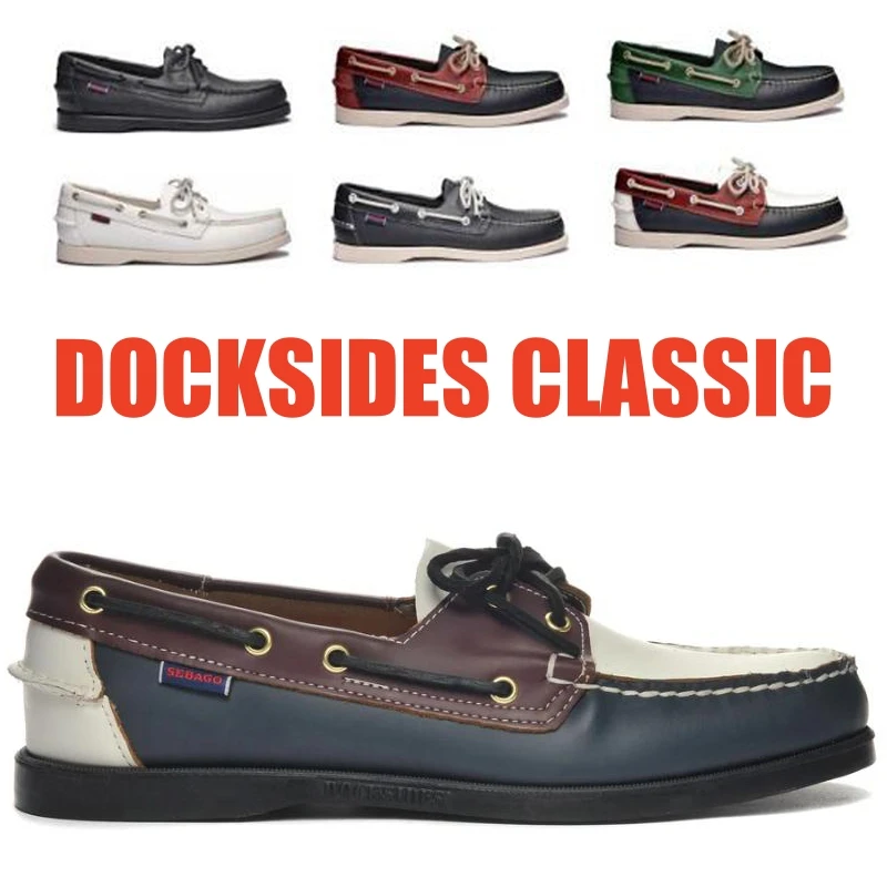 

SEBAGO Men Authentic Docksides Shoes - Premium Leather Moc Toe Lace Up Boat Shoes 044A