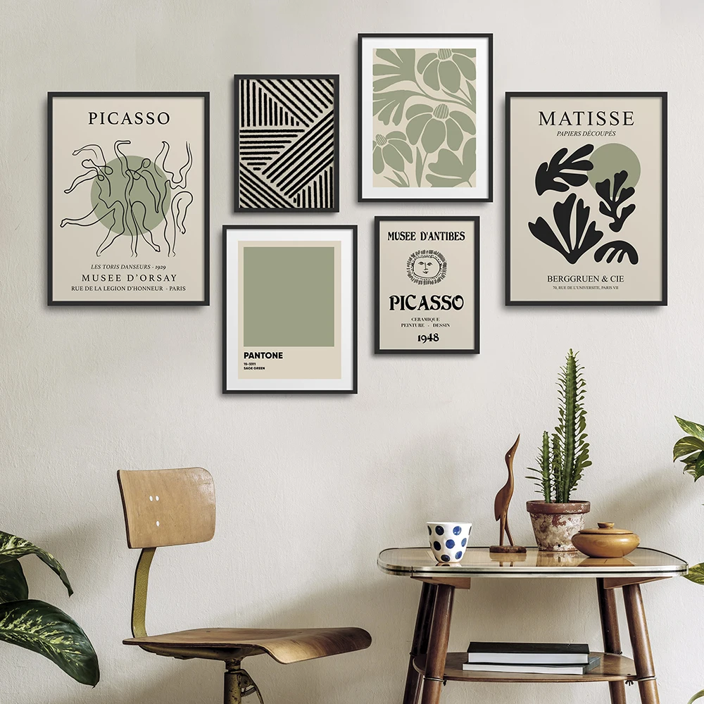 Matisse Flower Black Line Green Pantone Picasso Dancers Poster Print Canvas Painting Wall Art Picture For Living Room Home Decor