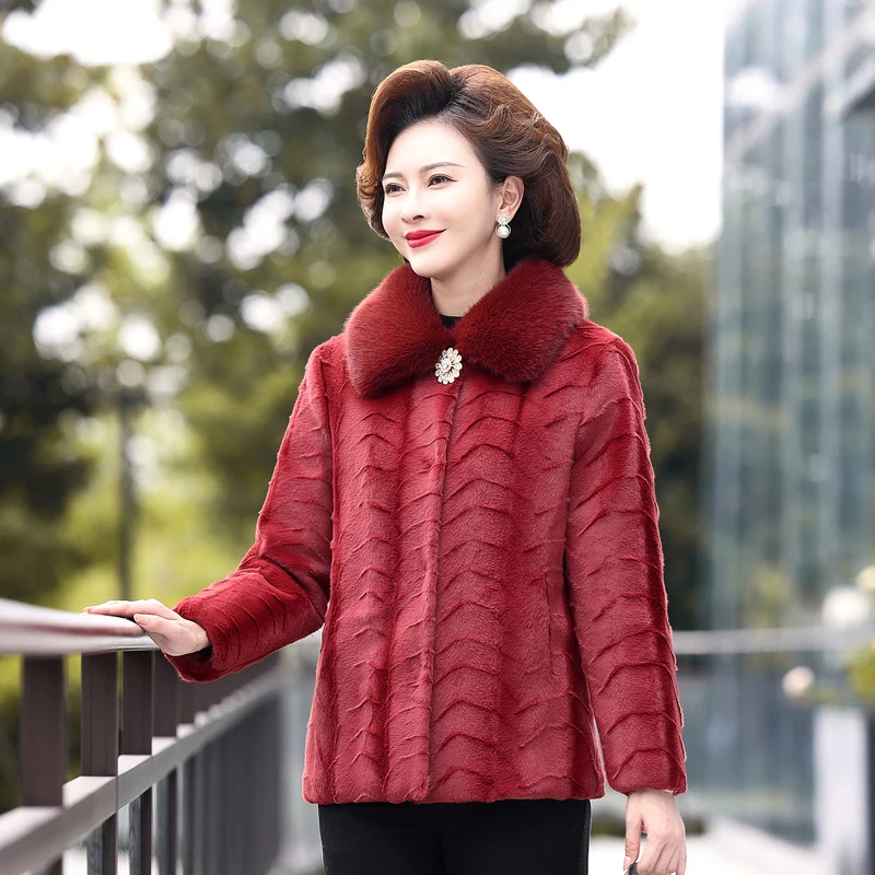 

Winter Women Jacket Faux Fur Mink Fur Coats New Thicke Warm Middle Aged Female Imitation Fur Outerwear Casual Women Basic Coats