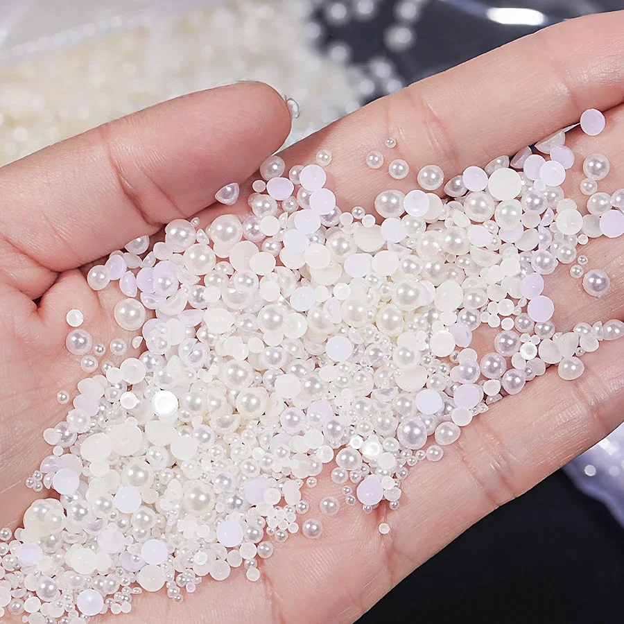 10000개 화이트 아이보리 1.5mm-4mm ABS 모조 반구형 진주 비즈 네일 아트 DIY 공예 보석 만들기 스크랩북용