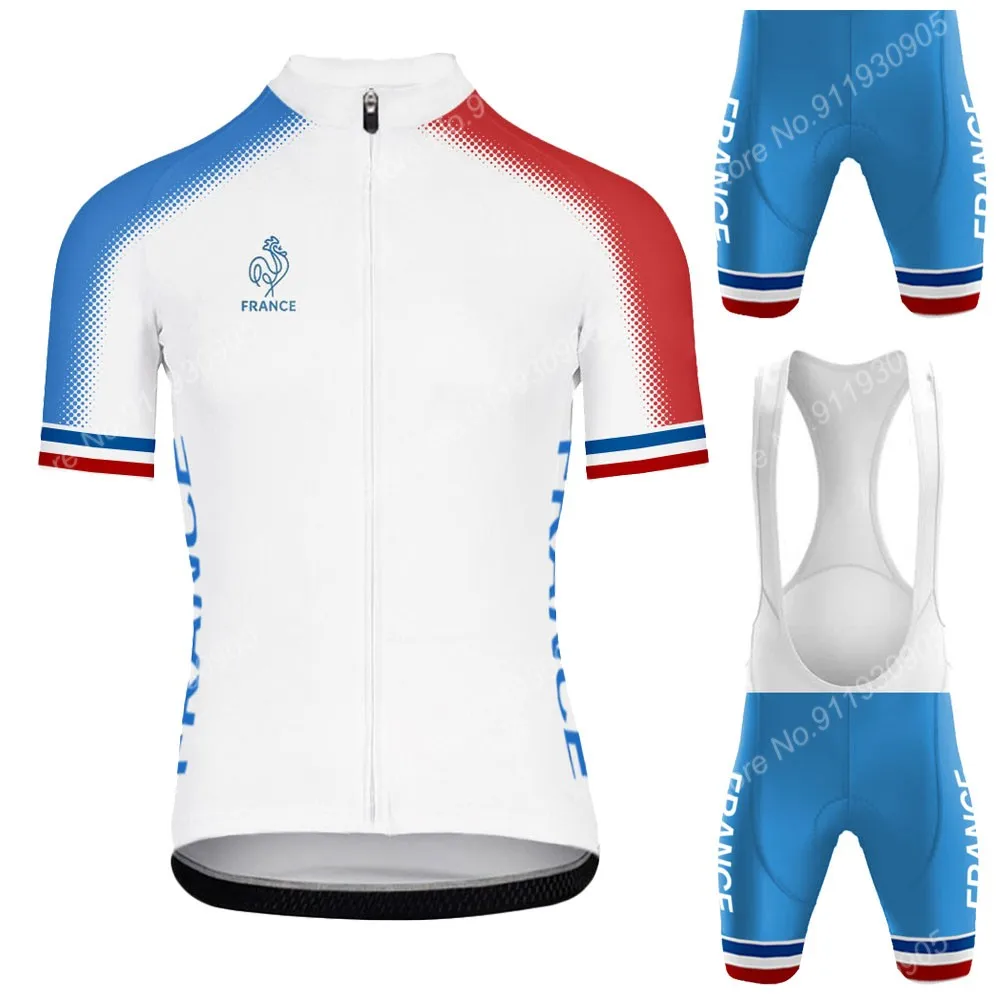 Conjunto de Ropa de ciclismo del equipo nacional de Francia, camisetas y pantalones cortos con pechera, Maillot de verano para bicicleta de montaña y carretera, 2023