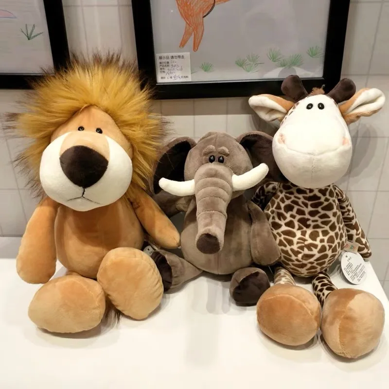 Stuffed Plush Animals Toys Soft Dolls Jungle Lion Elephant Tiger Dog Fox Monkey Deer Children Gift Kawaii Baby Kids Hobbie Toys 5