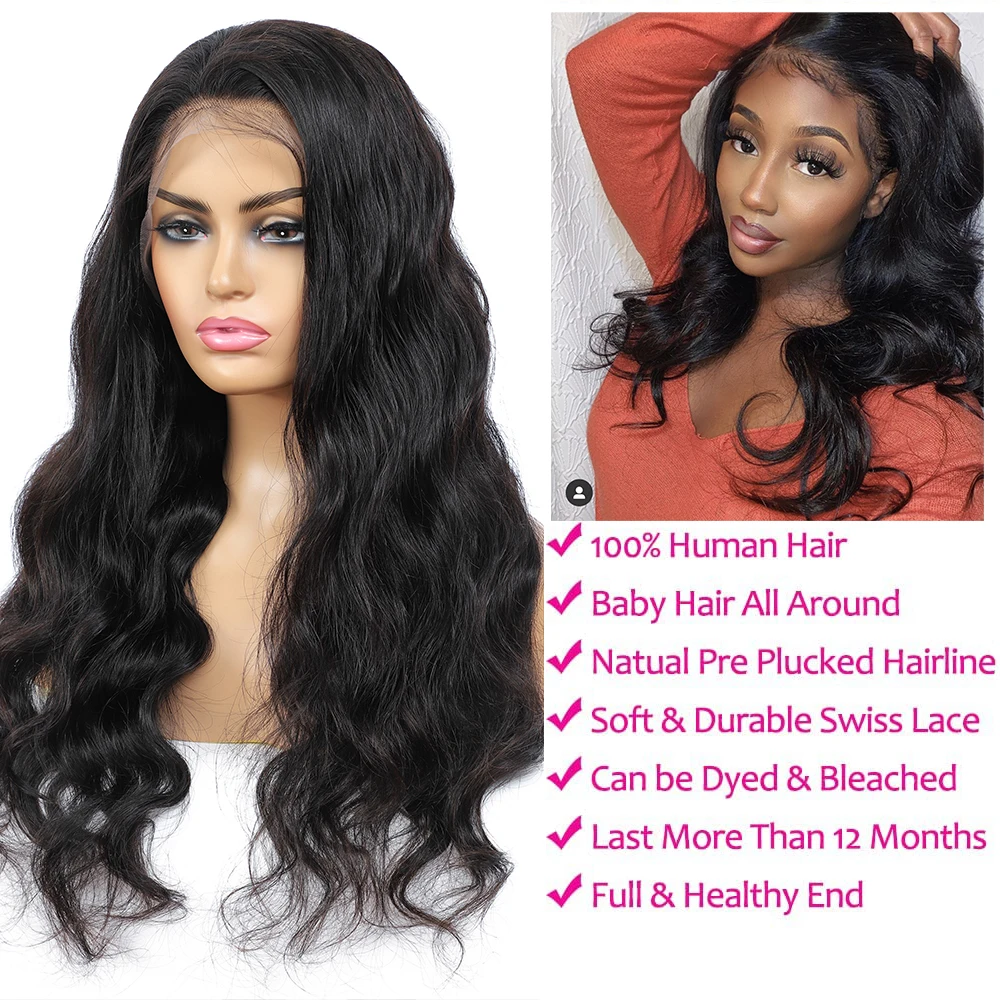 200% density Body Wave HD Transparent Lace Front Wig 13x4 Pe-plucked Glueless Small/ Large Cap Lace Frontal Human Hair Wigs