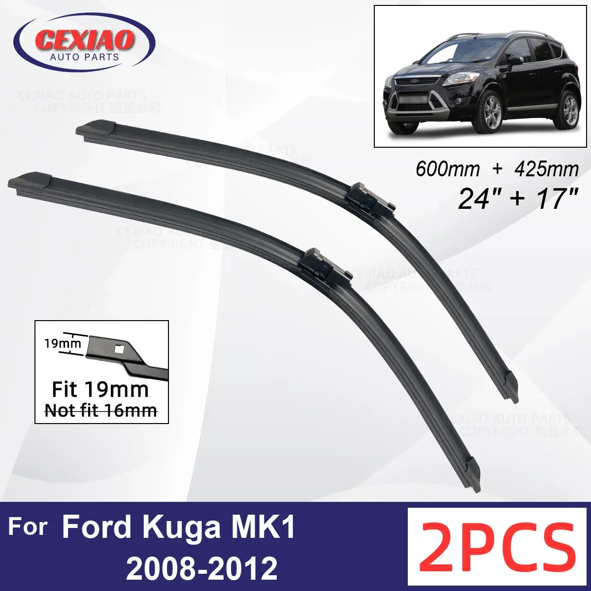 

Автомобильный стеклоочиститель для Ford Kuga MK1 2008-2012, мягкие резиновые стеклоочистители для лобового стекла автомобиля, 24 "17" 600 мм 425 мм