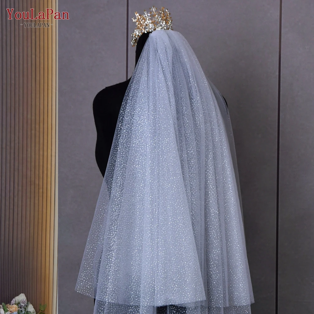 

YouLaPan V90 Star Yarn Veil Shiny Sparkling Glitter Veil Champagne Wedding Veil Double Layer Wedding Dress Veil with Comb