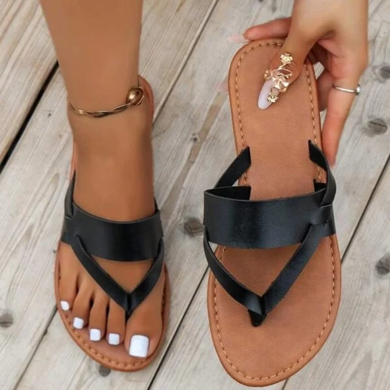 

Women Minimalist Toe Post Thong Sandals Fashion Summer Office-Ladies Flats Flip-Flops Rome Style Retro Outdoor Casual New Slides