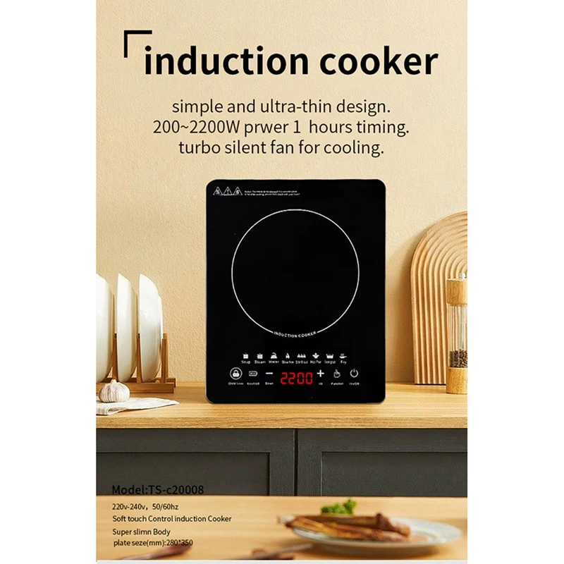 PortableInductionCooktop8TempTouchBurnerCookerCountertopBurner