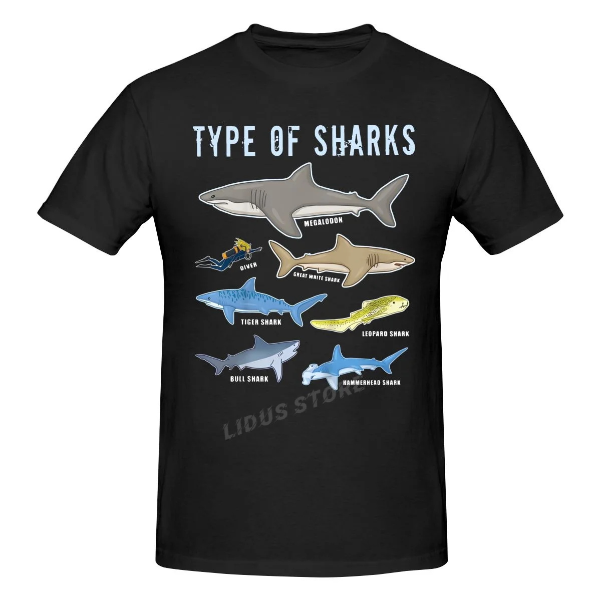 

Type Of Sharks 6 Shark Sea Creatures Cute T Shirts Graphic Cotton Streetwear Short Sleeve Birthday Gifts T-shirt Mens Clothing