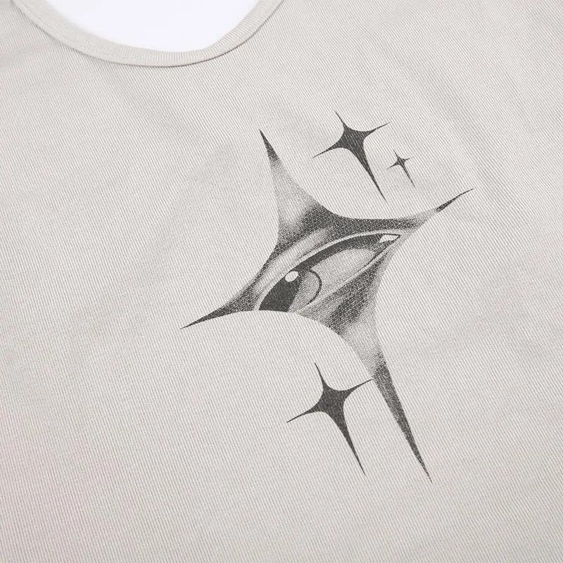 Y2K devil eyes halter crop top detail
