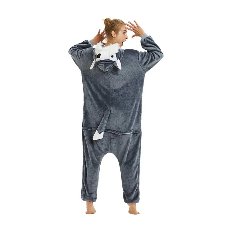 Adults Unisex Animal Direwolf Kigurumi Onesies Pajamas Wolf Cosplay Costume Halloween Christmas Sleepwear Birthday Gifts