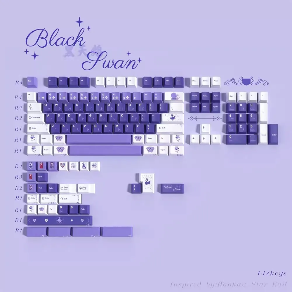 

Колпачки для клавиш Black Swan PBT, колпачки для клавиш с подставкой, колпачки для клавиш с защитой от света, колпачки для клавиатур MX Switch Alice 61 68 96 980, 1 комплект