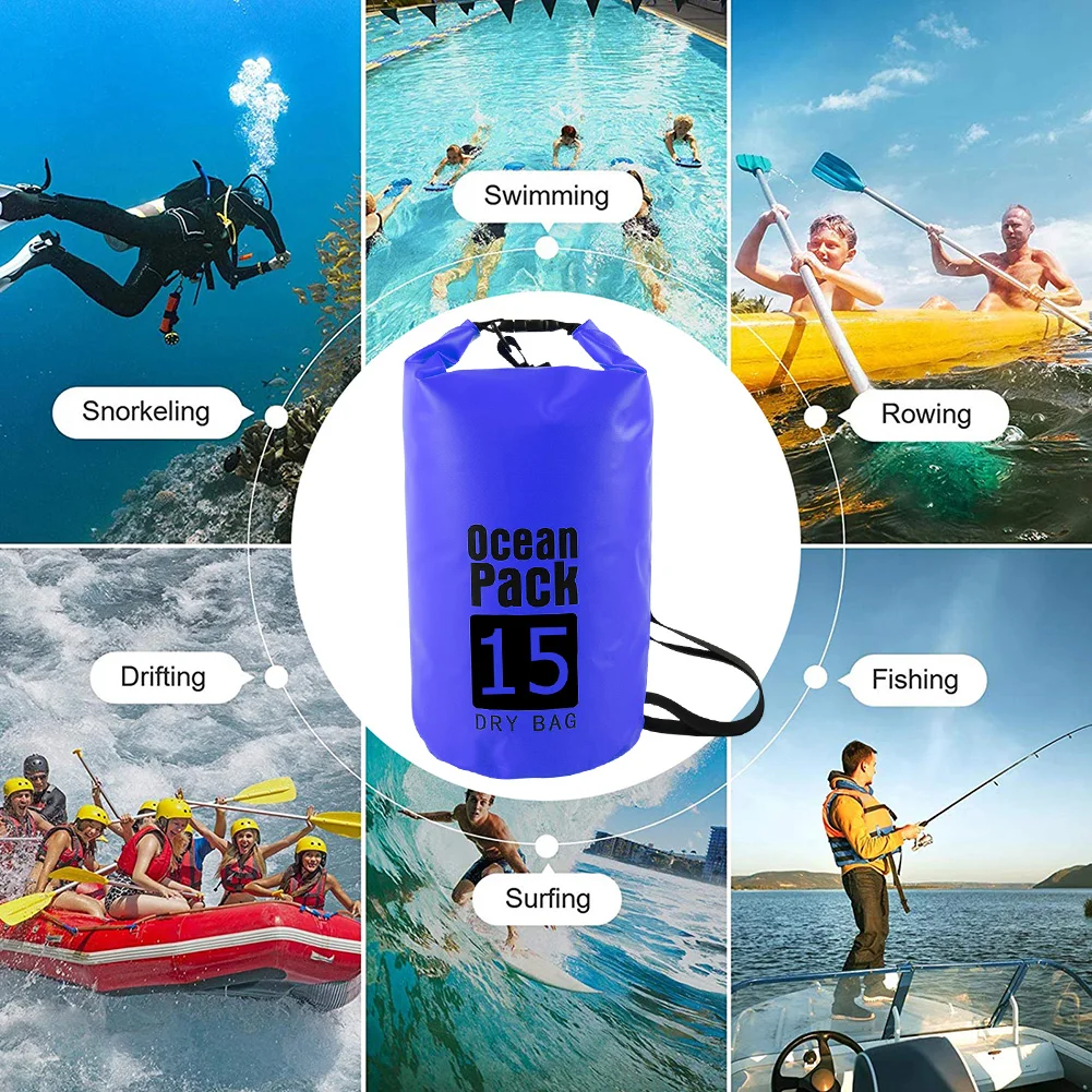 PVC Waterproof Dry Bag 2/3/5/10/15L Outdoor Diving Foldable Storage Beach Swimming Bag For Rafting River Ocean Fishing Backpack