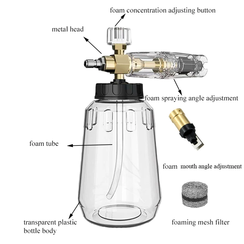 Car Wash Accessories Full transparent Snow Foam Lance With 1/4 Quick Connection Foam Cannon For High Pressure Washer Water Gun