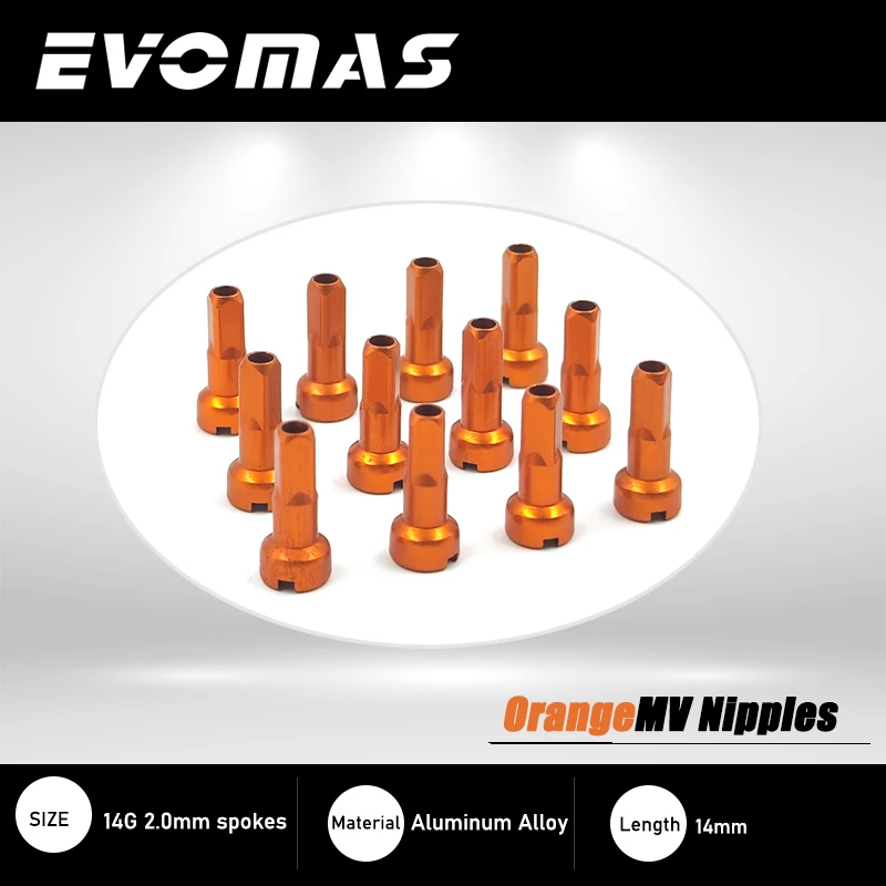 EVOMAS MV Round Head Bicycle Aluminum Alloy Nipples 14G Gauge 2.0 14mm High Strength For MTB Road Bike parts 0.5g/pc