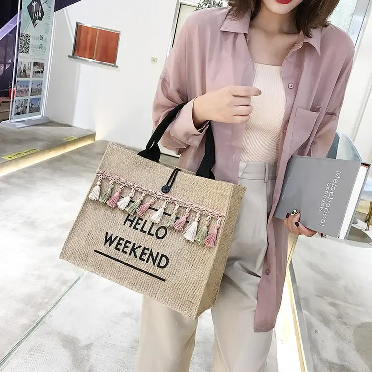 wristlet clutch Women Summer Beach Bags Handbags Large Capacity Lady Tassel Shoulder Bag Big Letter Linen Totes Casual Girls Travel Shopping Bag designer crossbody bags Totes