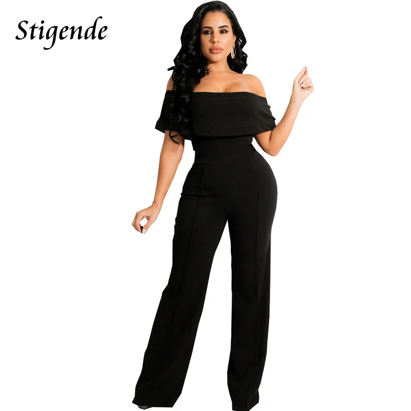 

Stigende Women Wide Leg Off Shoulder Jumpsuit Slash Neck Bodycon Romper Jumpsuit Elegant Zipper Patchwork Solid Color Overalls