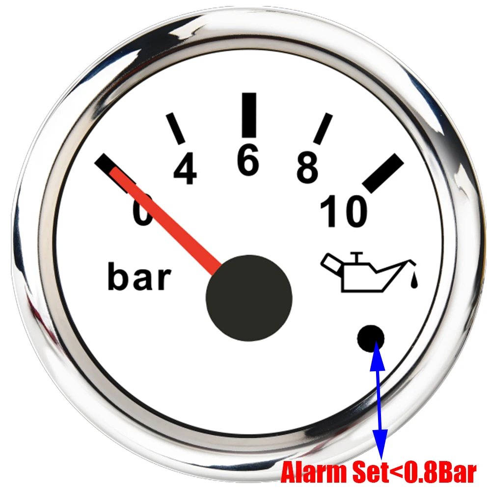 010Bar252mmOilPressureGaugewithAlarmRedLight05BarOil