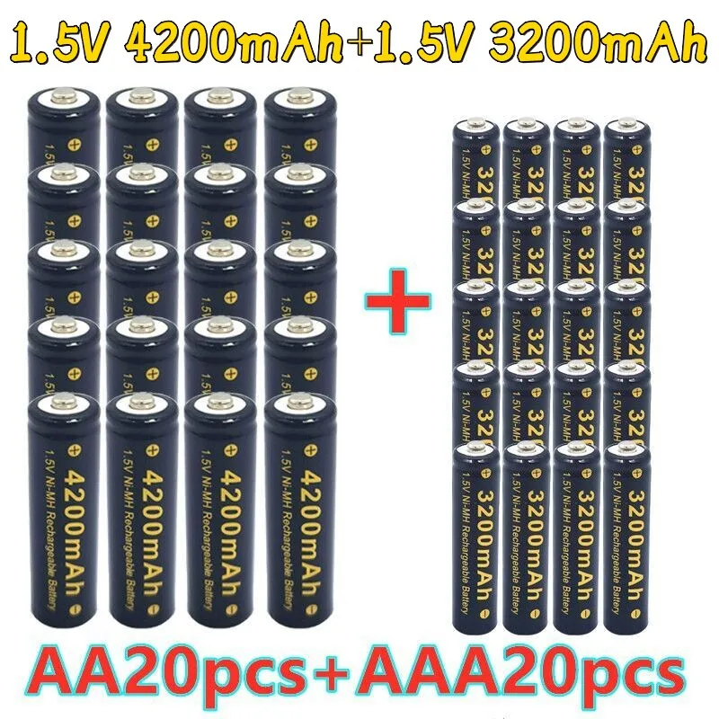 

4-40 pcs 1.5V AA 4200mAh Ni MH rechargeable battery +1.5V AAA 3200mAh flashlight watch toy MP3 player replacement Ni MH battery.
